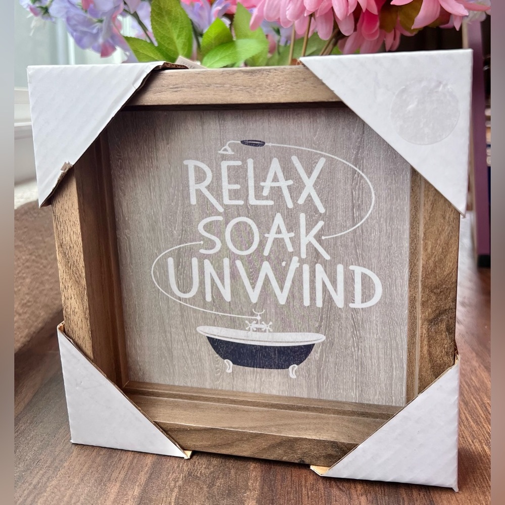 Cute Bathroom Sign Wall Decor Hanging or Standing Frame 7x7 NWT